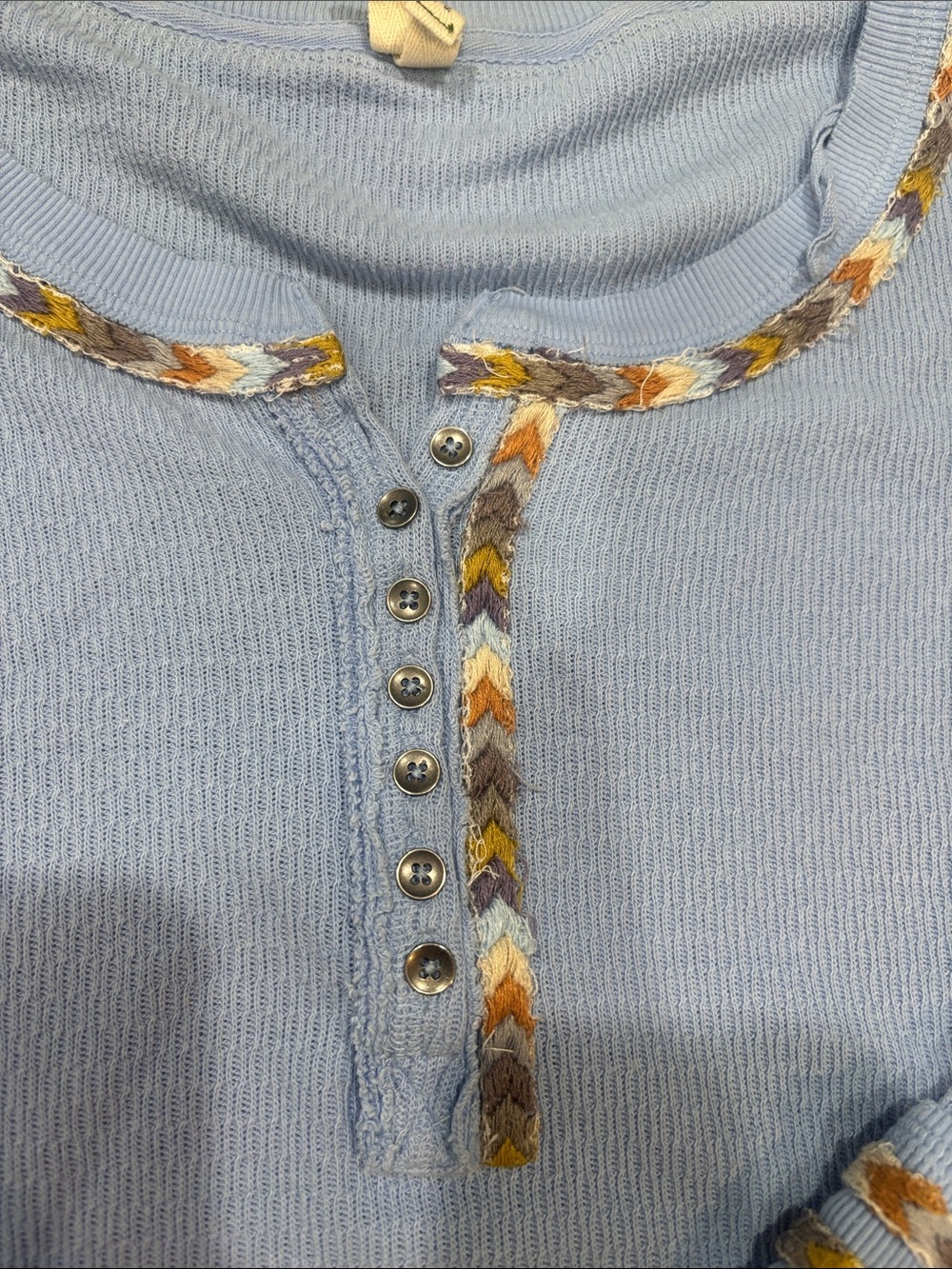 We The Free Light Blue Long-Sleeve Henley Top with Braided Trim - Picture 6 of 6